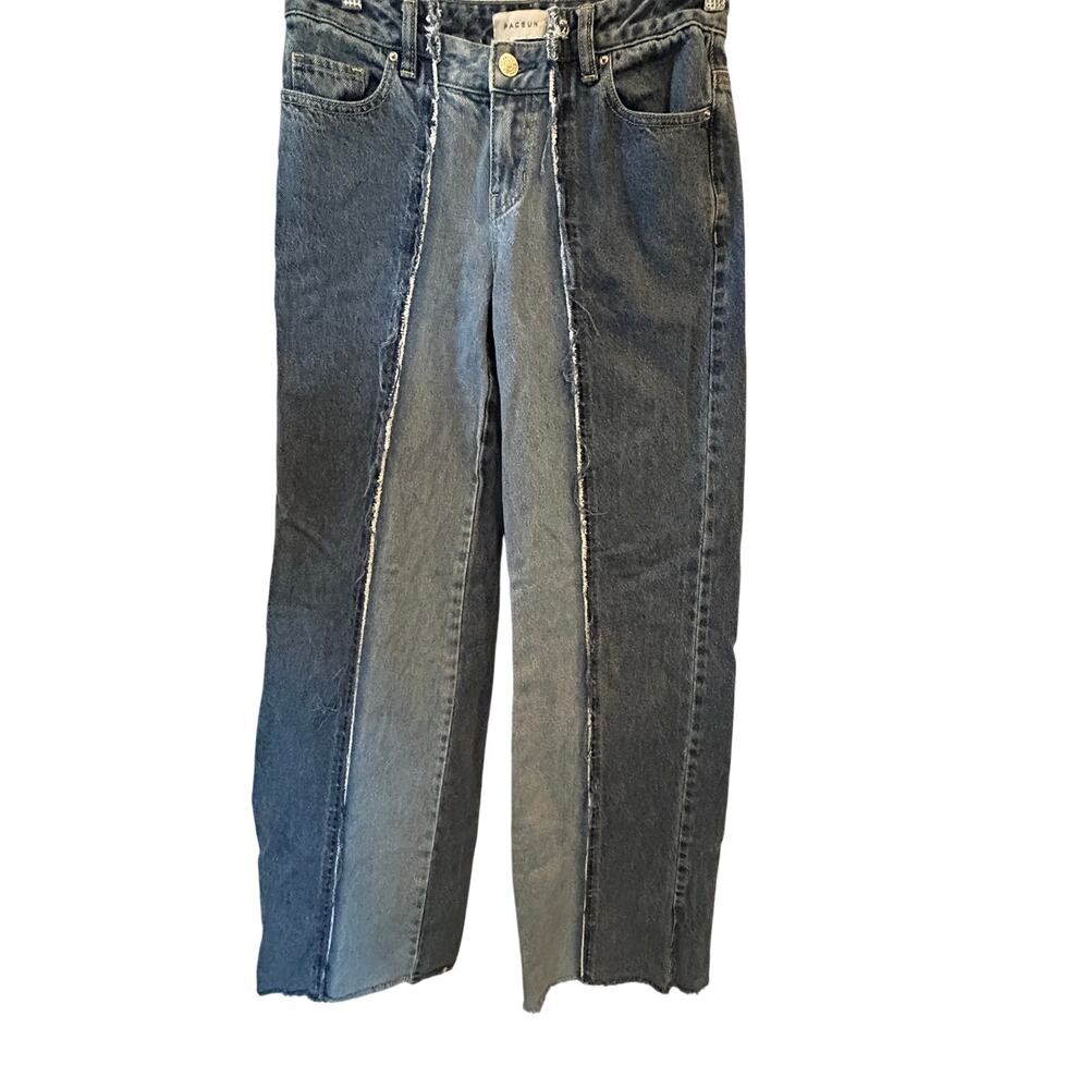 PacSun Two-Tone Baggy Wide Leg Jeans Size 23 Frayed Contrast Seams